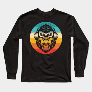 Retro Gorilla Headphones Long Sleeve T-Shirt